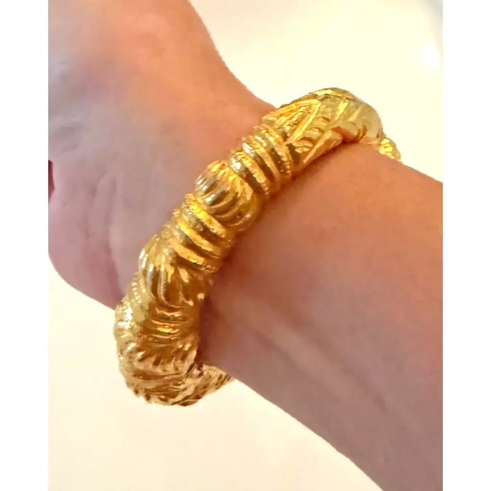 Signed Vtg Kenneth Lane Egyptian/Etruscan Revival Gold Clamper Bracelet